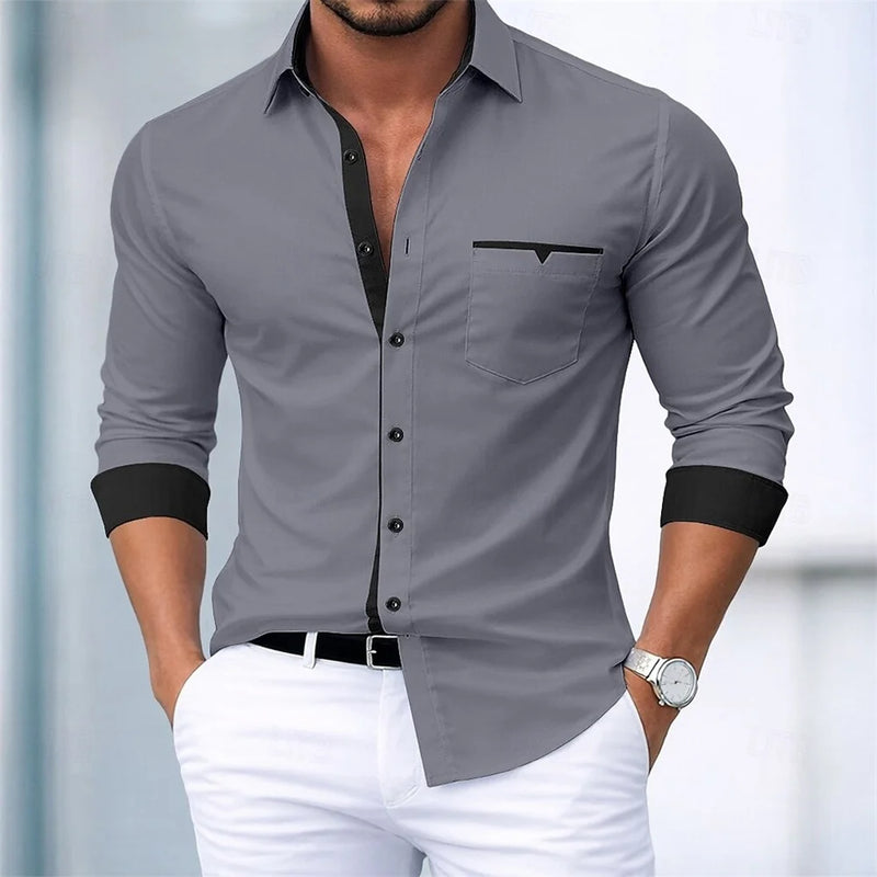 Men's shirt button-up no-iron color block casual everyday | SAMAG