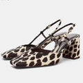 Women's Summer New Product Leopard Pattern Square Head Shallow Mouth Thick Heel Square Head Retro Versatile High Heels
