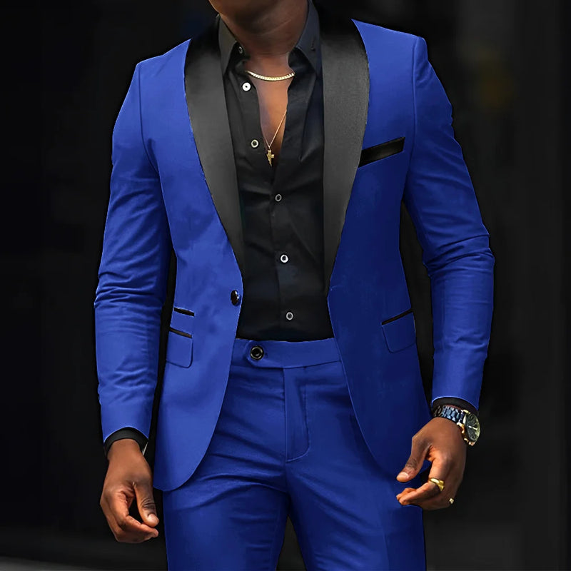Men's slim-fit Suit 2-piece Wedding Groom Tuxedo Shawl | SAMAG