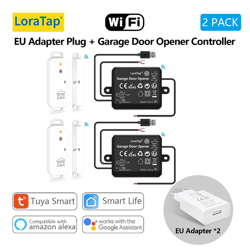 LoraTap Tuya Smart Life AC DC Garage Door Wireless Sensor Opener Controller USB Charger Remote Control by Google Home Alexa