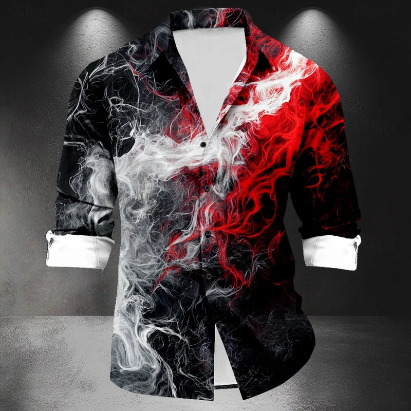 New Men's Long Sleeve Shirt Wave Button Casual Street | SAMAG