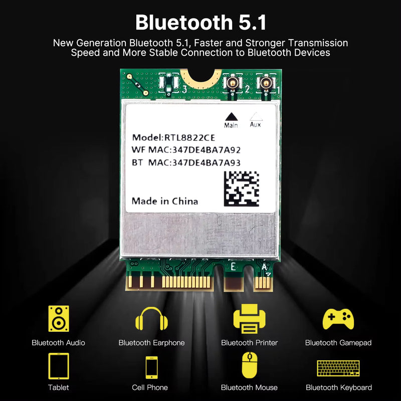 1200Mbps WiFi 5 RTL8822CE Bluetooth 5.1 Dual - band 2.4G/5G 802.11AC Card Network Mini PcIe For Laptop - Visuel 3 | SAMAG
