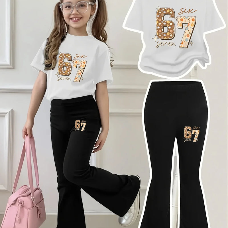 Girls' Casual Short-Sleeve Set: Regular Top + Black | SAMAG