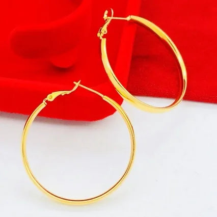 18K AU750 Gold Earrings for Women - 3cm in Diameter, Exuding Simple, Fashionable and High - end Temperament