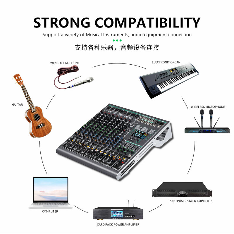 FSWIRI Professional DJ audio mixer 14/18-way mixer stage meeting Bluetooth USB flash drive MP3 tape effect  Sound mixer