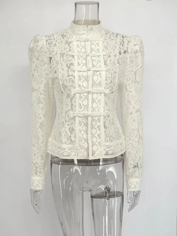 Tossy Summer Lace Printed Shirts Tops Female Hollow Out - View 11 | SAMAG