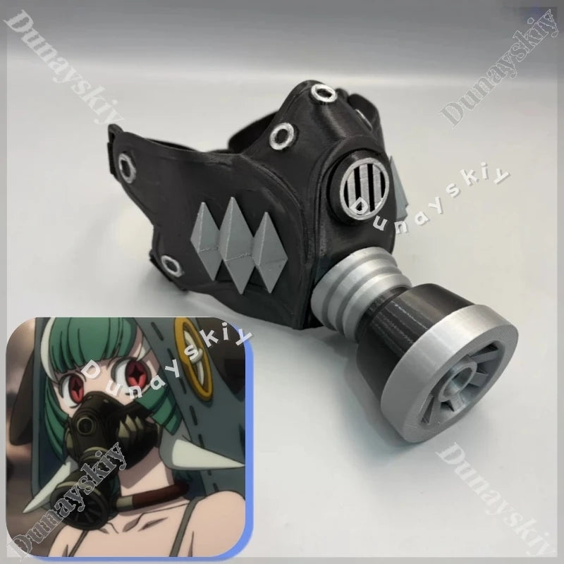 Guita Cyberpunk Gas Mask Green Blonde Highlight Bob Wig Choker Necklace Cosplay Props GACHIAKUTA 3D Printed Halloween Comic Con