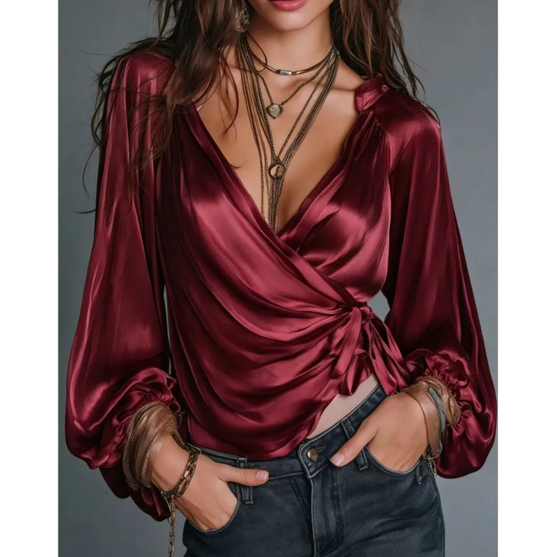Fashion Satin Loose Elegant Women's Cardigan Shirt Spring And Autumn New Casual Pleated Thin Belt Female Office Shirt 2026
