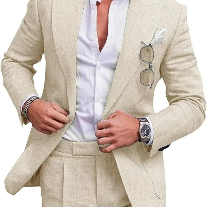 Men‘s Linen Pant Suit Set Plus - size Black Blue Single Button 2 - Piece Summer Business Formal Casual - View 12 | SAMAG