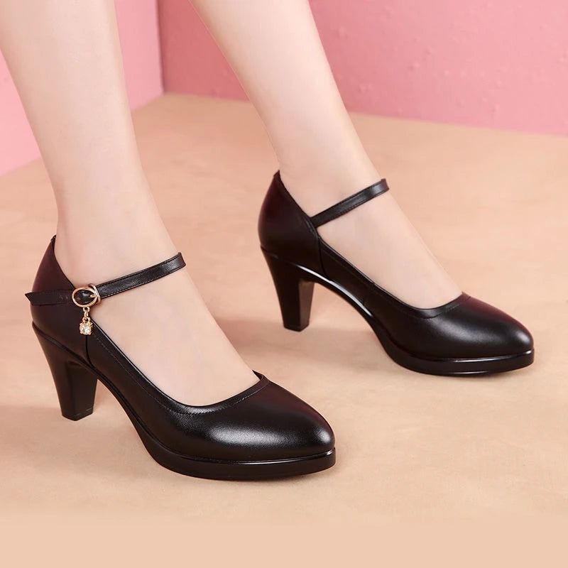 Fashion Women's Pumps 2026 Spring/autumn Fashion Round Toe Buckle Thin Heels Pumps Sexy Elegant Single Shoes Size 35-41
