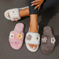 Winter New Flower Decor Comfort Soft Soled Women Cotton Slippers 2026 Fashion Solid Round Toe Plush Warm House Women's Shoes