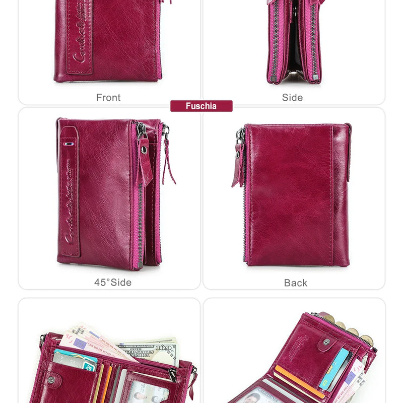 CONTACT'S Fashion Genuine Leather Women Wallet Bifold Card Holder Coin Purse Small Women's Purse Money Clip Men Pocket Wallets