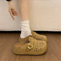 Women's Suede Perforated Buckle Clogs Mules Slides Closed Toe Slip On Breathable Flat Casual Summer Fashion Slippers Shoes Woman