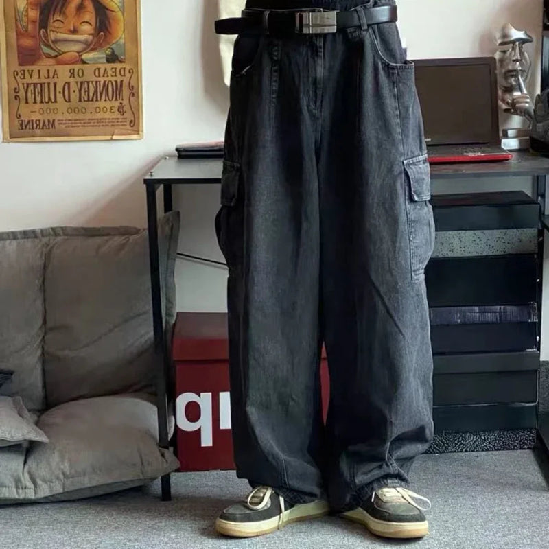 Baggy Jeans Trousers Male Denim Pants Black Wide Leg | SAMAG