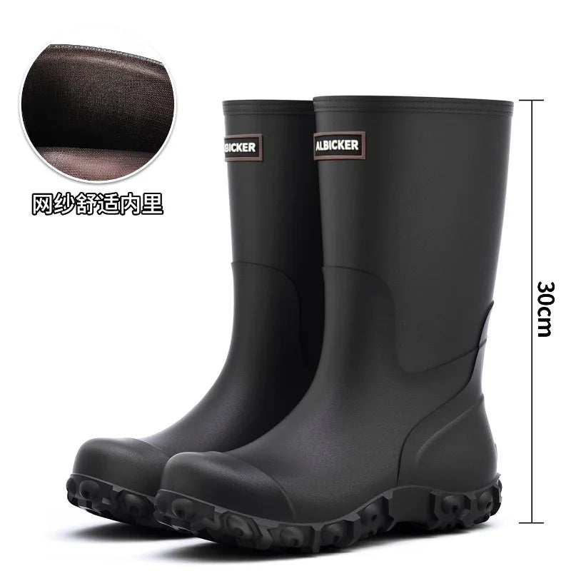 Men Rain Boots Fashion Mid-calf Rubber Boot Non Slip Fishing Rubber Galoshes Winter Warm Cotton Waterproof Shoe Резиновые Сапоги