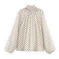Women Polka Dot Print Blouse Casual High Collar Long - View 4 | SAMAG