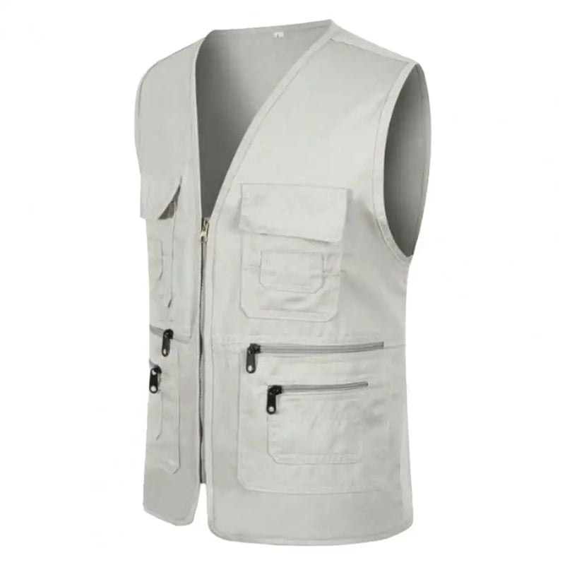 Men Vest JacketMultiple Pockets Zipper Sleeveless Fishing Waistcoat Camping Work Clothes V Neck Outdoor Waistcoat Volunteer Vest