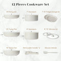 Pots And Pans Set Modern Minimalist Nonstick Cookware Set Beige Granite Coating Creamy White 12 Pcs Stackable Induction Cookware With Detachable Handle Oven Safe Space Saving For Kitchen RV Camping Cooking