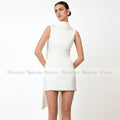 Mini Cocktail Dresses for Wedding Ivory Pearls O Neck | SAMAG