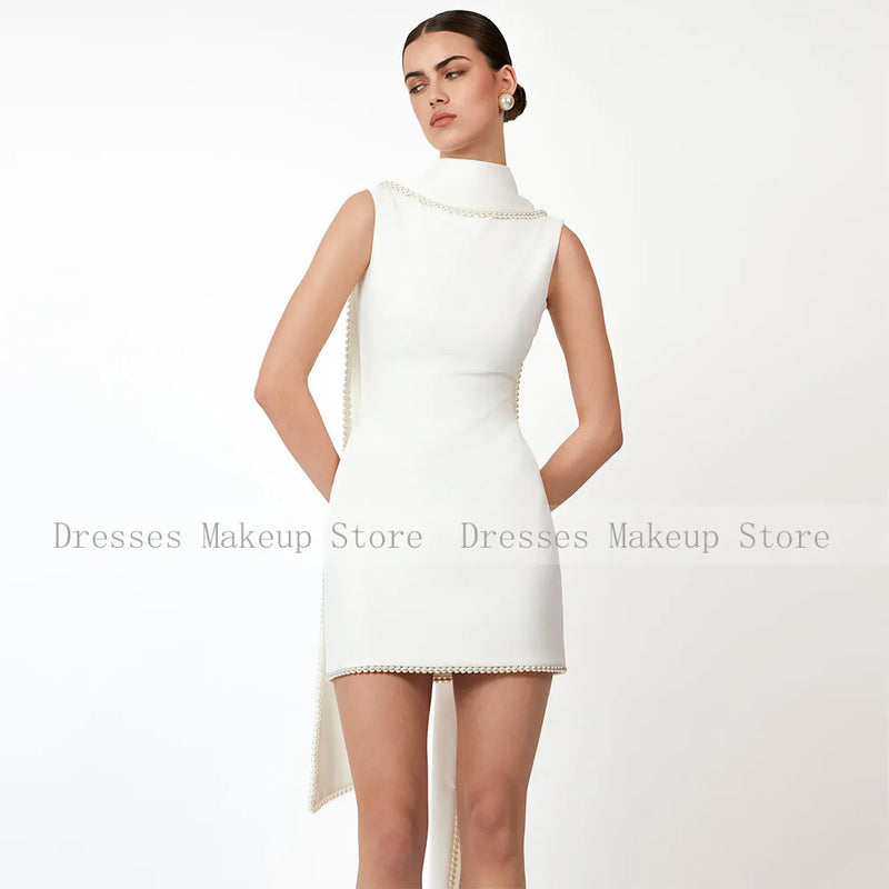 Mini Cocktail Dresses for Wedding Ivory Pearls O Neck | SAMAG