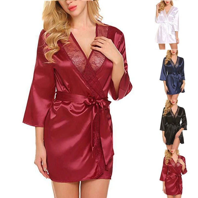 Women Satin Robes Summer Wrap Dressing Gown Bathrobe | SAMAG