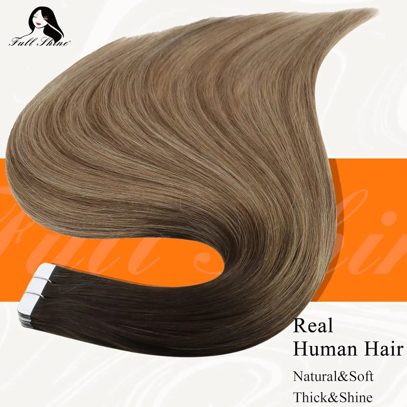 Full Shine Tape In Hair Extensions Human Hair 100% Remy Natural Human Hair Seamless Skin Weft Seamless Color Glue For Women