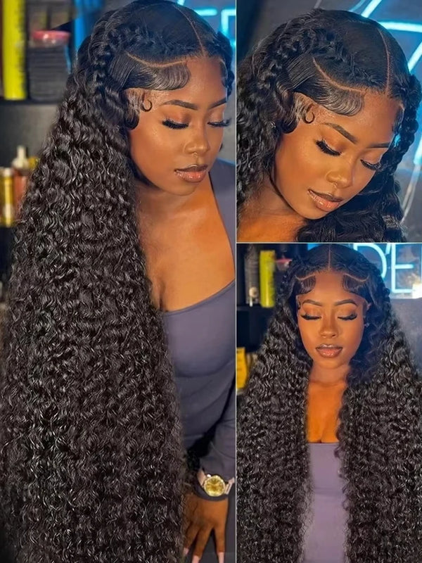 300% Density 40 46Inches Deep Wave Frontal Wig 13x4 13x6 HD Curly Lace Frontal Human Hair Wig Peruvian 7x5 Wear Go Glueless Wig