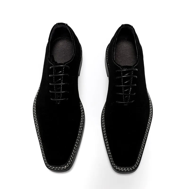 Men's Formal Genuine Leather Shoes Suede Nubuck Square Toe Oxfords British Retro Business Casual Dress Shoes 2026