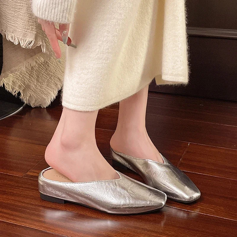 Women Slippers 2025 New Square Toe Elegant Sandals Women Summer Luxury Designer Shoes Comfortable Slip on Slippers Slides Women