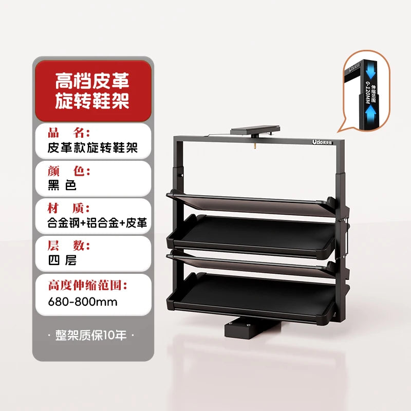 Built-in Height Adjustable Shoe Cabinet Closet Space Saving 360° Rotating Shoe Rack, Multi-layer Shoe Holder Storage Organizer