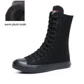 Boots Women Sneakers Canvas Casual High Top Shoes Long Boot Lace-Up Zipper Comfortable Flat Boot Sneakers Tenis Feminino