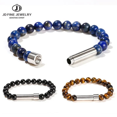 JD Natural Stone Stainless Steel Tube Secret Message Bracelet Women Men Cool Can Place Notes Friendship Couples | SAMAG