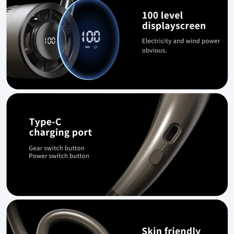 2026 Neck-hanging Small Fan Digital Display Screen Turbo Fan Fast Charging Lightweight Suitable For Indoor Outdoor Sports Use