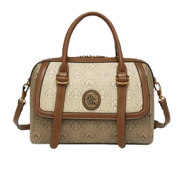 Brand light luxury women's bag 2025 new handbag, high-end retro large capacity single shoulder diagonal cross Boston bag