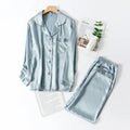 Tcyeek, 100%Real Silk Casual Pajamas Set, Women Long Sleeve Top Pants, Solid Home Clothing Set, 2024 Summer Autumn S48024QC
