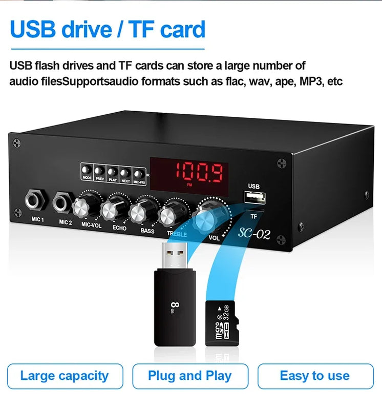 Woopker Audio Amplifier 2*100W HiFi Digital Stereo TPA3116 Bluetooth 5.3 Multifunction Dual Channel Power Amplifier Home Theater