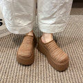 Women Ladies Summer Hollow Knit Mesh Chunky Wedge Heels Platform Round Toe Clogs Slides Casual Lazy Mules Sandals Slippers Shoes