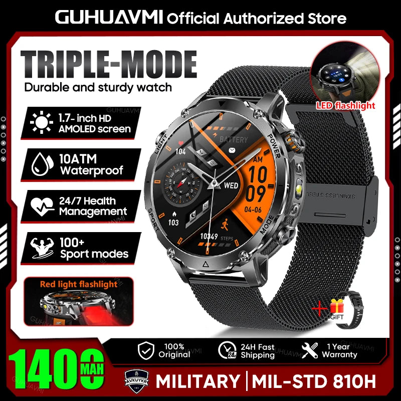 TANK Ultra 1400mAh Battery Military Smart Watch 10ATM Waterproof Heart Rate Tactical LED Flashlight Men - Visuel 23 | SAMAG