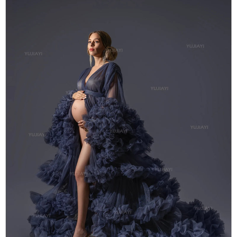 Maternity Dresses for Photoshoot Puffy Tulle Women Robe Long Sleeve Maxi Gown Wedding Anniversary Pregnancy Sleepwear Nightwear