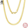 ORSA JEWELS 925 Sterling Silver 3mm Gold Flexible Flat Chain Herringbone Snake Chain Necklace for Women Neck Chain Jewelry SC35