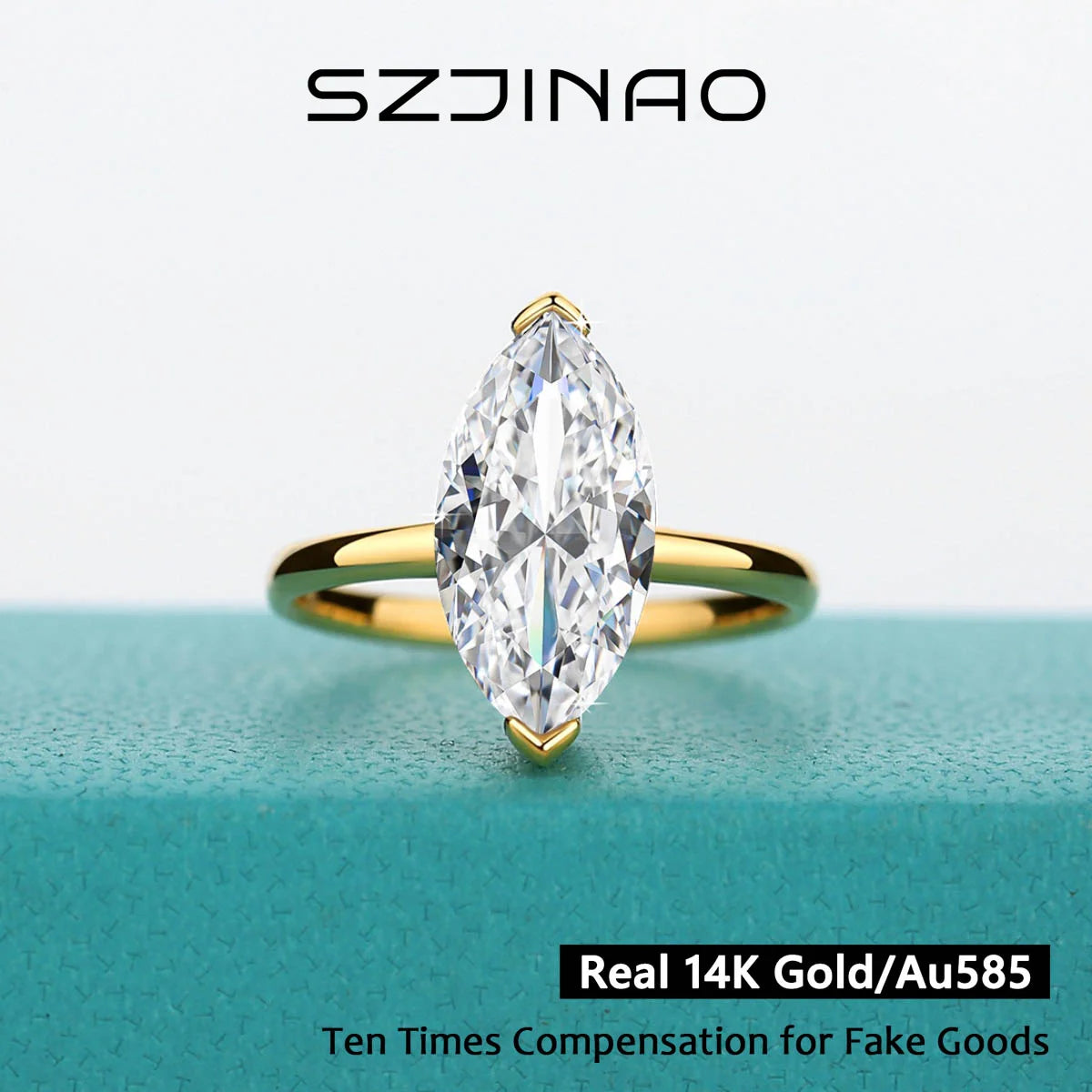 Marquise Cut Moissanite Rings 100% 14K Gold Diamond Ring  D Color VVS1 for Women Gift Anniversary Wedding Fine Jewelry