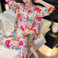 Cotton Sleepwear Big Size Cardigan Seven-minute Pants Two-piece Print Loungewear Pajama Sets Summer Nightwear Korean Fashion