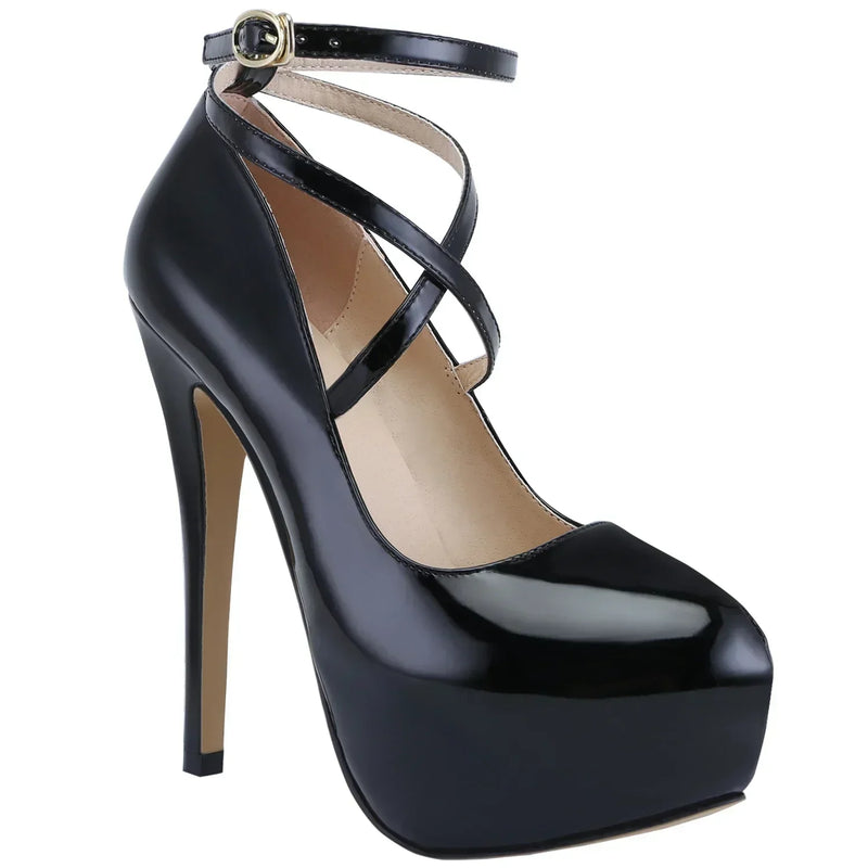 Women Stilettos Pumps Sexy Shallow Round Toe Slingback Super Platform Ankle Strap High Heels Elegant Banquet Party Wedding Shoes
