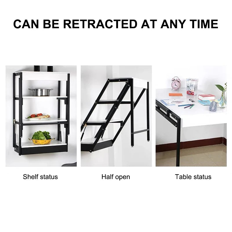 Floating Study Gas Spring Swing Mounted Convertible Wall Shelf Iron Frame With Legs Desk Kitchen Dining - View 6 | SAMAG