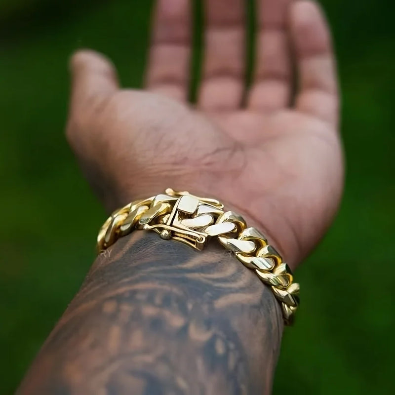 8 - 14mm Punk Rock Stainless Steel Rhombus Cuban MIami Link Chain Bracelets for Men Hip Hop Jewelry Gold - Visuel 6 | SAMAG