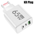 65W USB C GaN Charger 3 Ports Fast Charging Adapter 10A USB To Type C Data Cable PD USB QC3.0 Chargers for iPhone Samsung Xiaomi