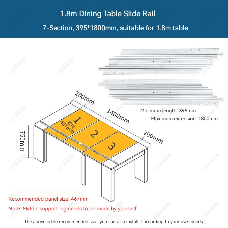 Hidden Folding Table Telescopic Guide Rails Aluminum - View 8 | SAMAG
