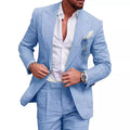 Men‘s Linen Pant Suit Set Plus - size Black Blue Single Button 2 - Piece Summer Business Formal Casual Blazer | SAMAG