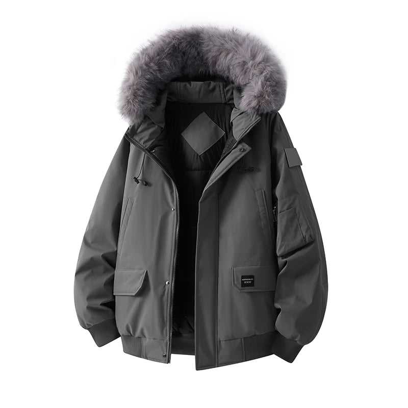 Winter Fur Hooded Parkas Men Down Snow Jacket Windproof Coats Men's Thickened Warm Padded Parka Windbreaker Outdoor Outerwear