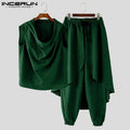 2024 Street Fashion Two-piece Suits INCERUN Men Causal Simple Solid Color Outfits Commuting American Style Oversize 2PCS Sets